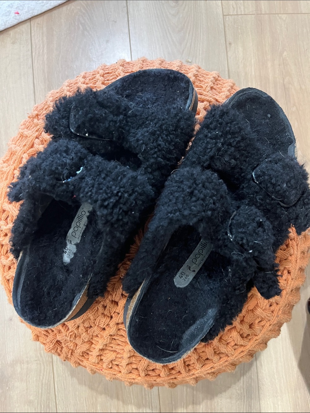Papillio by Birkenstock Sz40EU(US9 Women) Big Buckle Shearling Dbl Buckle Slides
